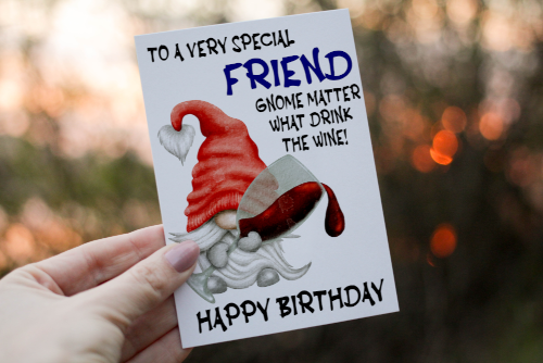 Special Friend Drink The Wine Gnome Birthday Card, Gonk Card - Click Image to Close